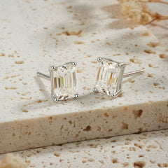 Glojewels Designer Emerald Cut White Sapphire 1ct Moissanite Silver Stud Earrings