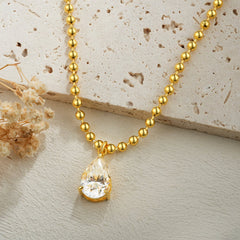 Glojewels Gold Tone Vintage White Pear Cut Moissanite Pendant Necklace