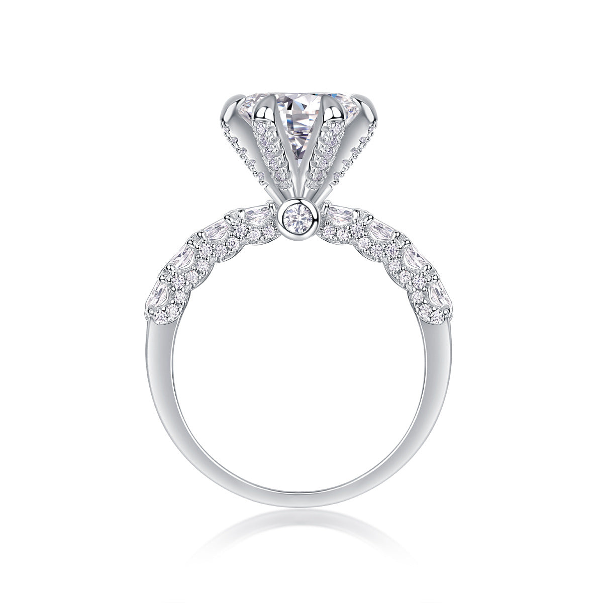Glojewels Cathedral Elegant White Sapphire 1ct Moissanite Round Cut Silver Ring