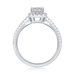 Glojewels Contoured White Sapphire 1ct Moissanite Emerald Cut Silver Ring