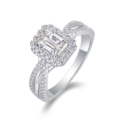 Glojewels Contoured White Sapphire 1ct Moissanite Emerald Cut Silver Ring