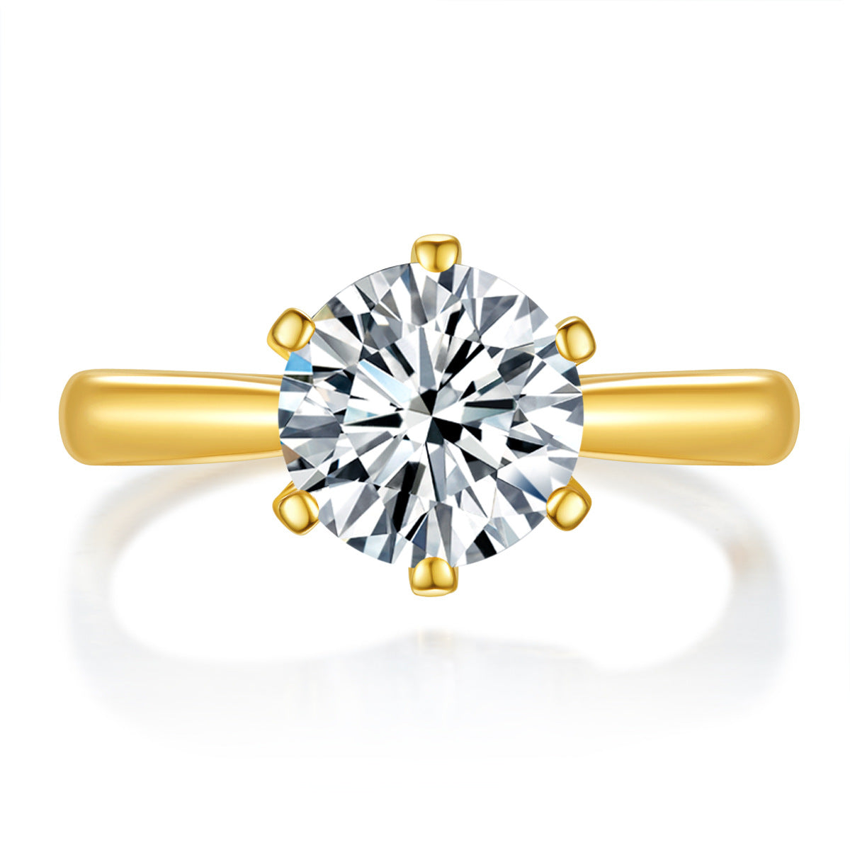 Glojewels Solitaire Gold Tone White Sapphire 1ct Moissanite Round Cut Silver Ring