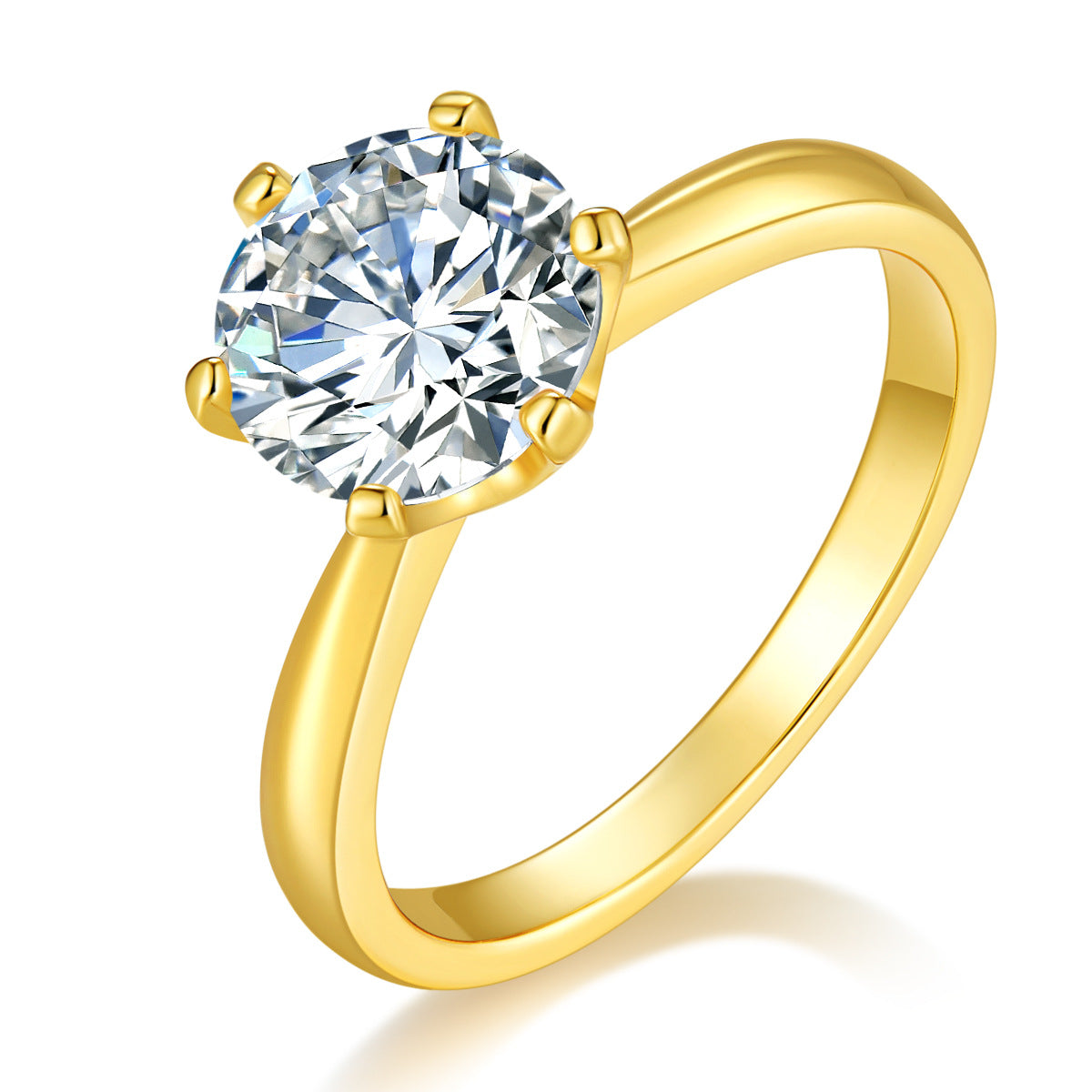 Glojewels Solitaire Gold Tone White Sapphire 1ct Moissanite Round Cut Silver Ring