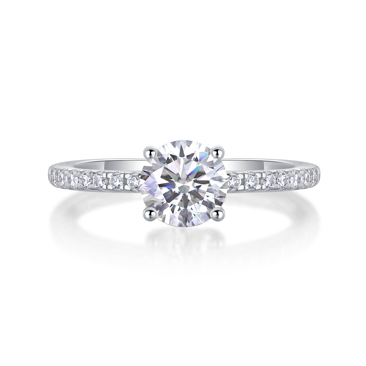 Glojewels Simple White Sapphire 1ct Moissanite Round Cut Silver Ring