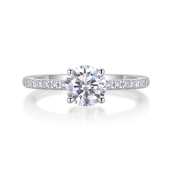 Glojewels Simple White Sapphire 1ct Moissanite Round Cut Silver Ring
