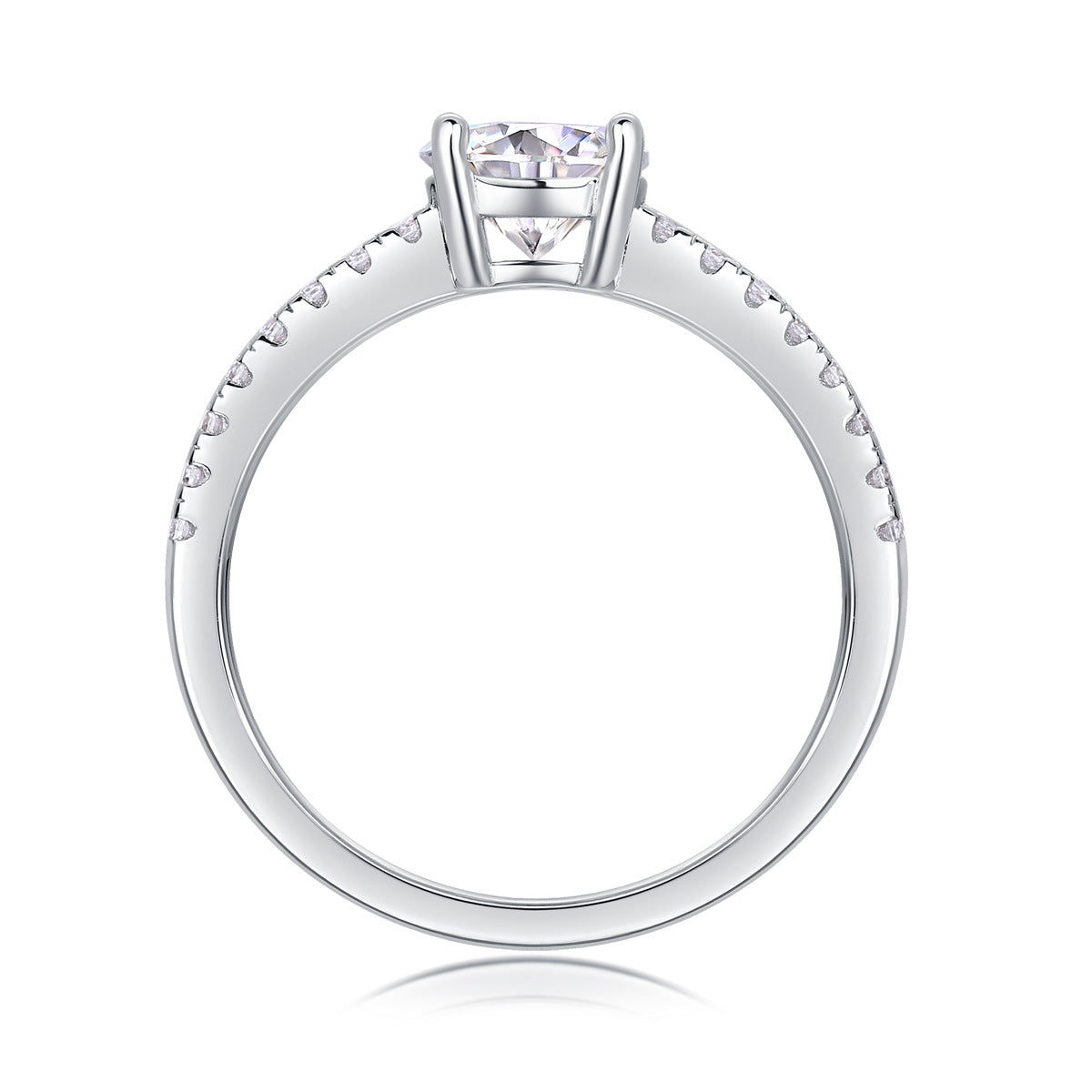 Glojewels Simple White Sapphire 1ct Moissanite Round Cut Silver Ring