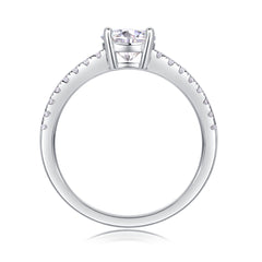 Glojewels Simple White Sapphire 1ct Moissanite Round Cut Silver Ring