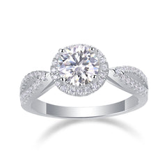 Glojewels Intertwined Halo White Sapphire 1ct Moissanite Round Cut Silver Ring