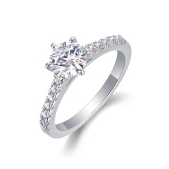 Glojewels Petite White Sapphire 1ct Moissanite Round Cut Silver Ring