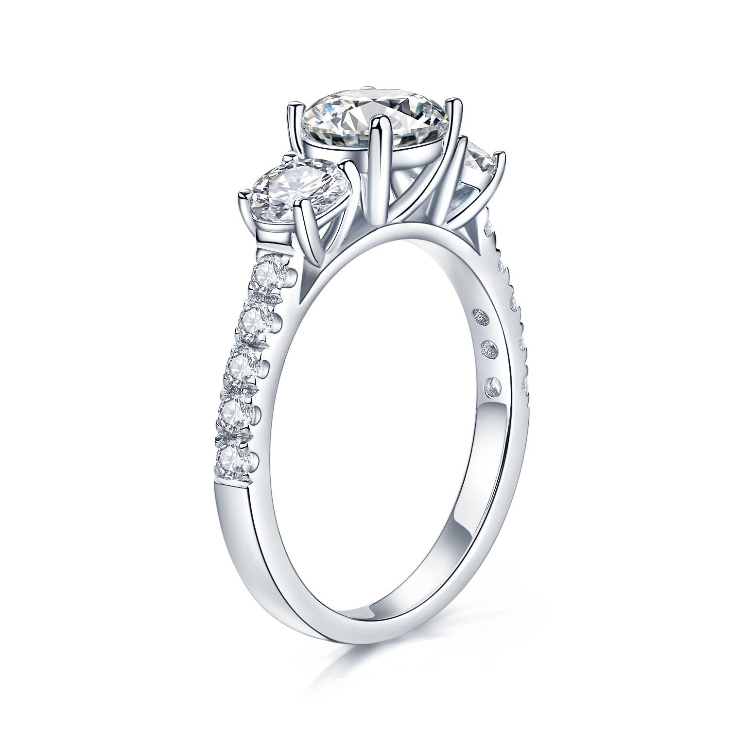 Glojewels Three Stone Dainty White Sapphire 1ct Moissanite Round Cut Silver Ring