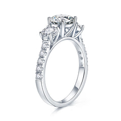 Glojewels Three Stone Dainty White Sapphire 1ct Moissanite Round Cut Silver Ring