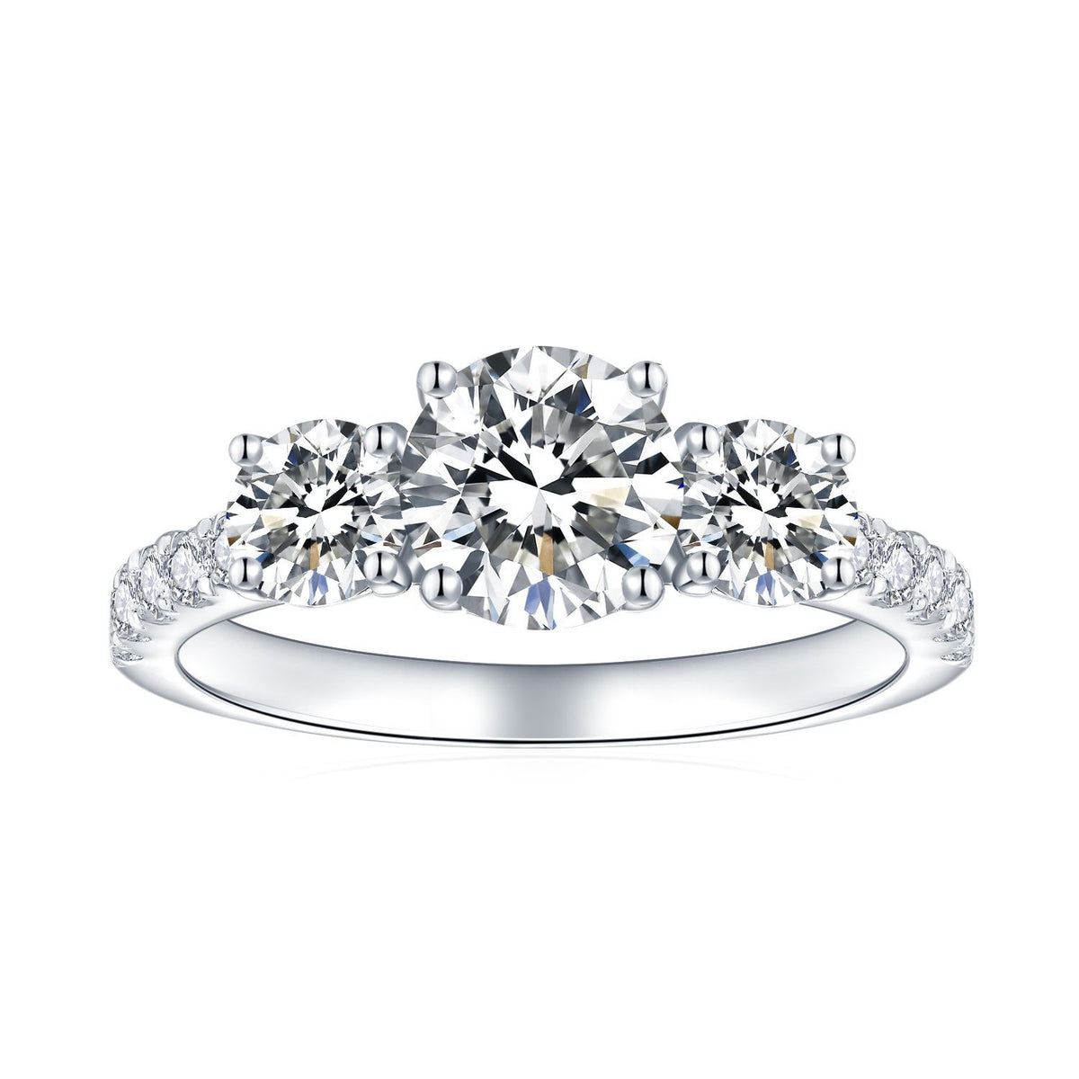 Glojewels Three Stone Dainty White Sapphire 1ct Moissanite Round Cut Silver Ring