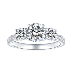 Glojewels Three Stone Dainty White Sapphire 1ct Moissanite Round Cut Silver Ring