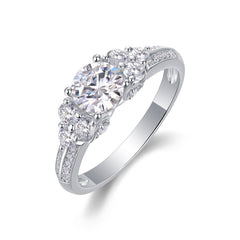 Glojewels Three Stone Starburst White Sapphire 1ct Moissanite Round Cut Silver Ring