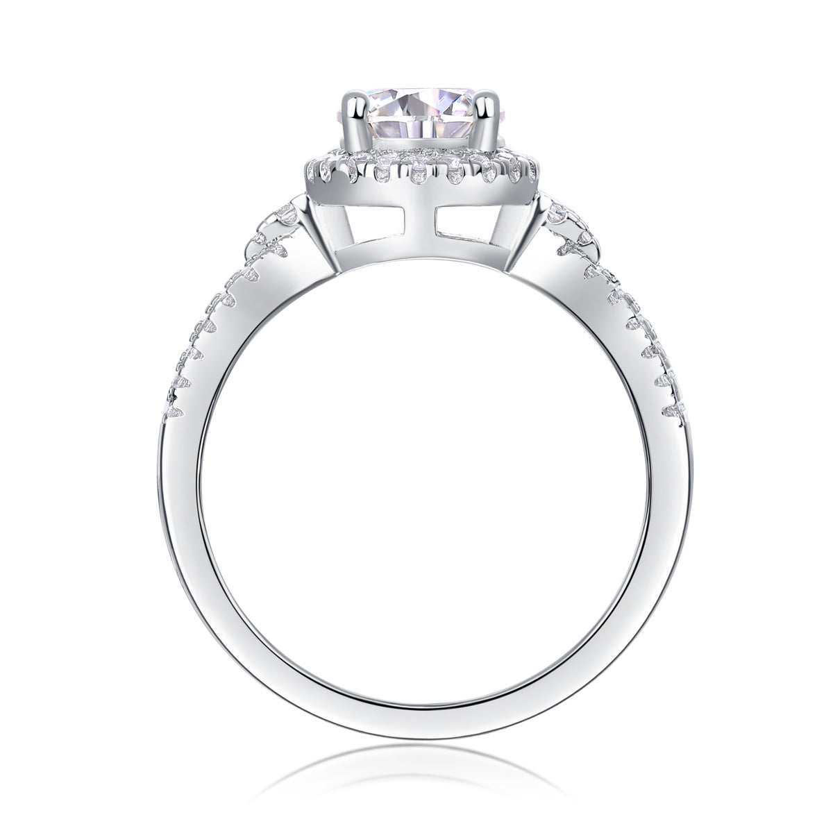 Glojewels Knot Design White Sapphire 1ct Moissanite Round Cut Silver Ring