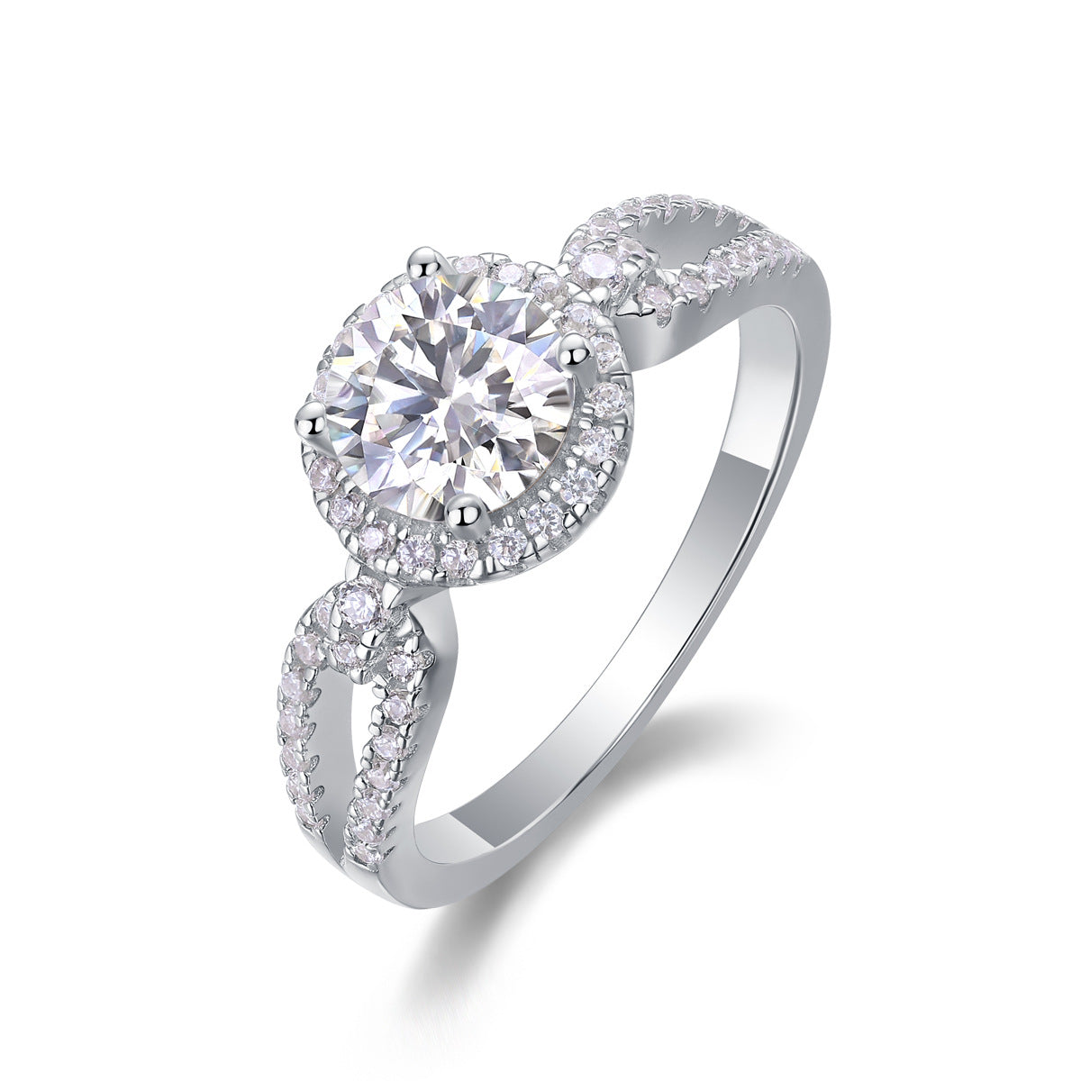 Glojewels Knot Design White Sapphire 1ct Moissanite Round Cut Silver Ring