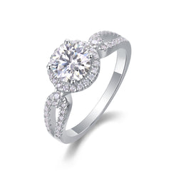 Glojewels Knot Design White Sapphire 1ct Moissanite Round Cut Silver Ring