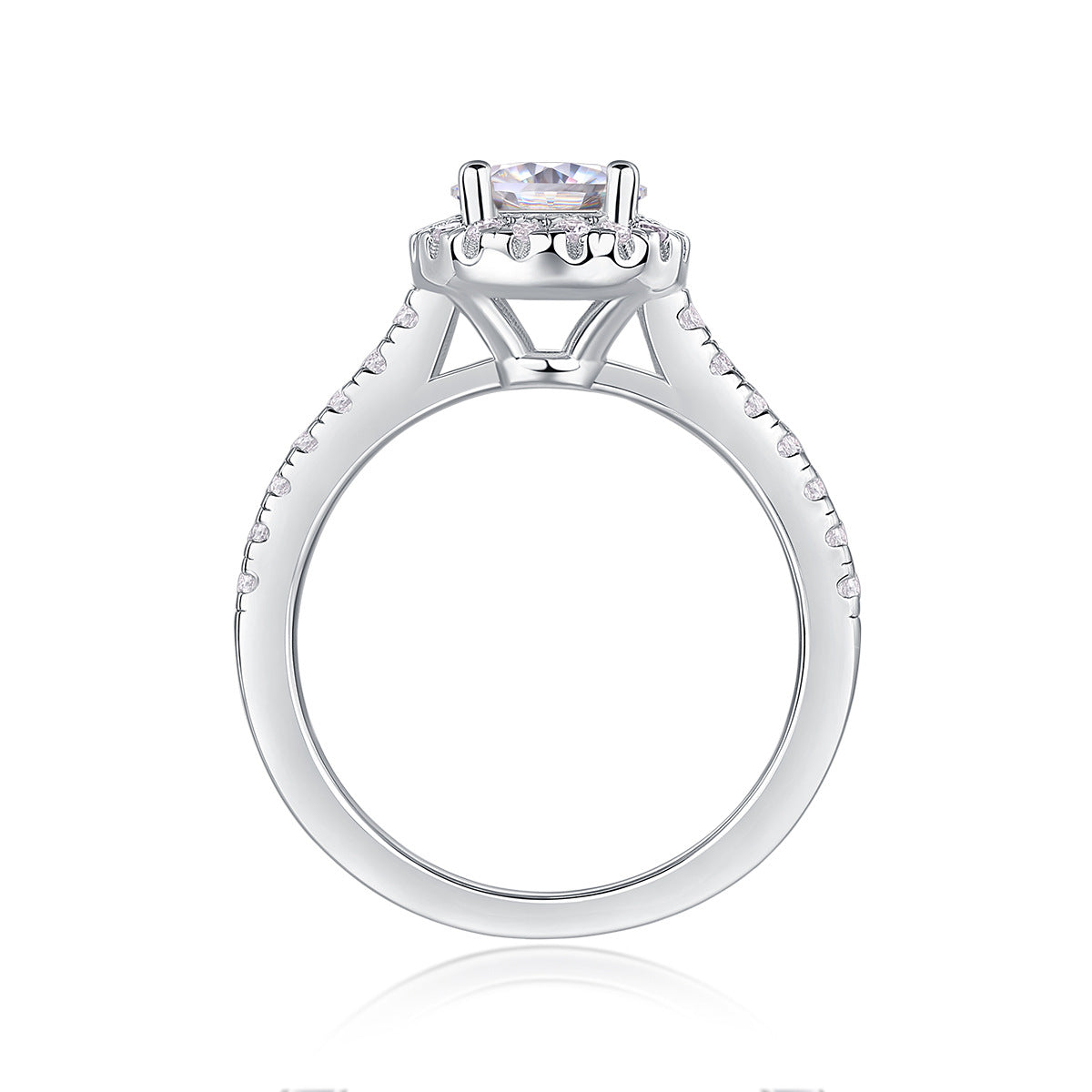 Glojewels Halo Unique White Sapphire 1ct Moissanite Round Cut Silver Ring