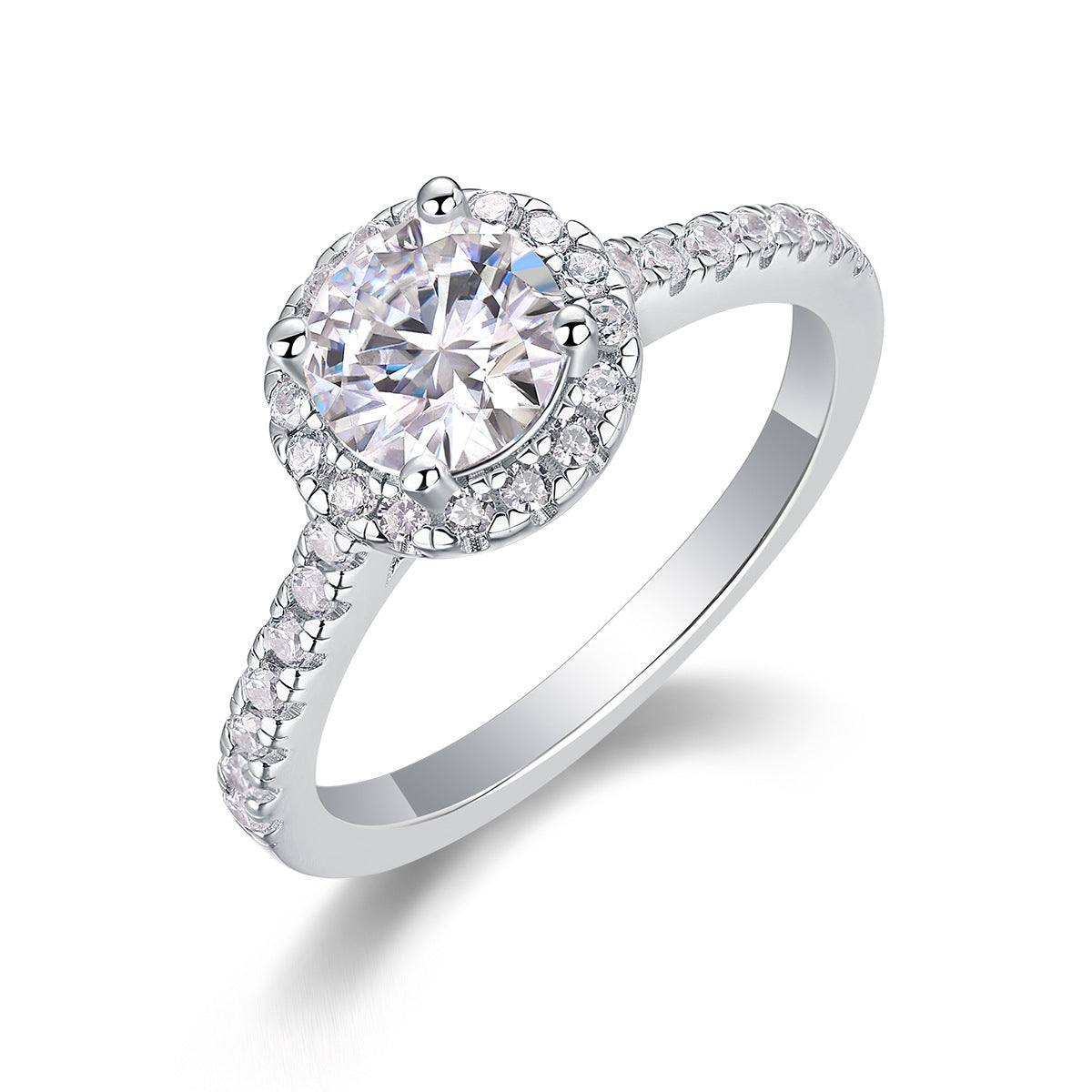 Glojewels Halo Unique White Sapphire 1ct Moissanite Round Cut Silver Ring