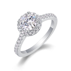 Glojewels Halo Unique White Sapphire 1ct Moissanite Round Cut Silver Ring