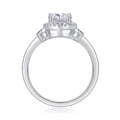Glojewels Bowtie Cluster Halo White Sapphire 1ct Moissanite Round Cut Silver Ring