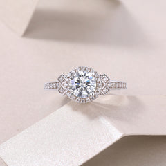 Glojewels Bowtie Cluster Halo White Sapphire 1ct Moissanite Round Cut Silver Ring