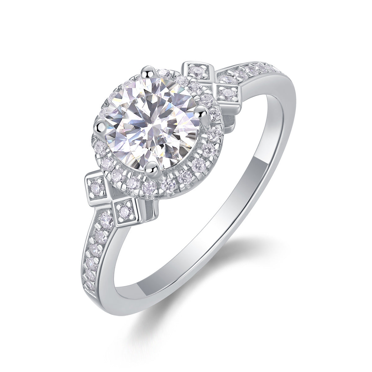 Glojewels Bowtie Cluster Halo White Sapphire 1ct Moissanite Round Cut Silver Ring