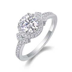 Glojewels Bowtie Cluster Halo White Sapphire 1ct Moissanite Round Cut Silver Ring