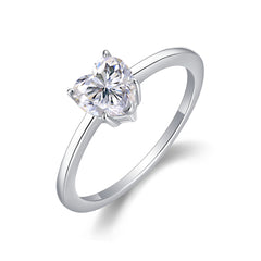 Glojewels Solitaire Petite Love White Sapphire 1ct Moissanite Heart Cut Silver Ring