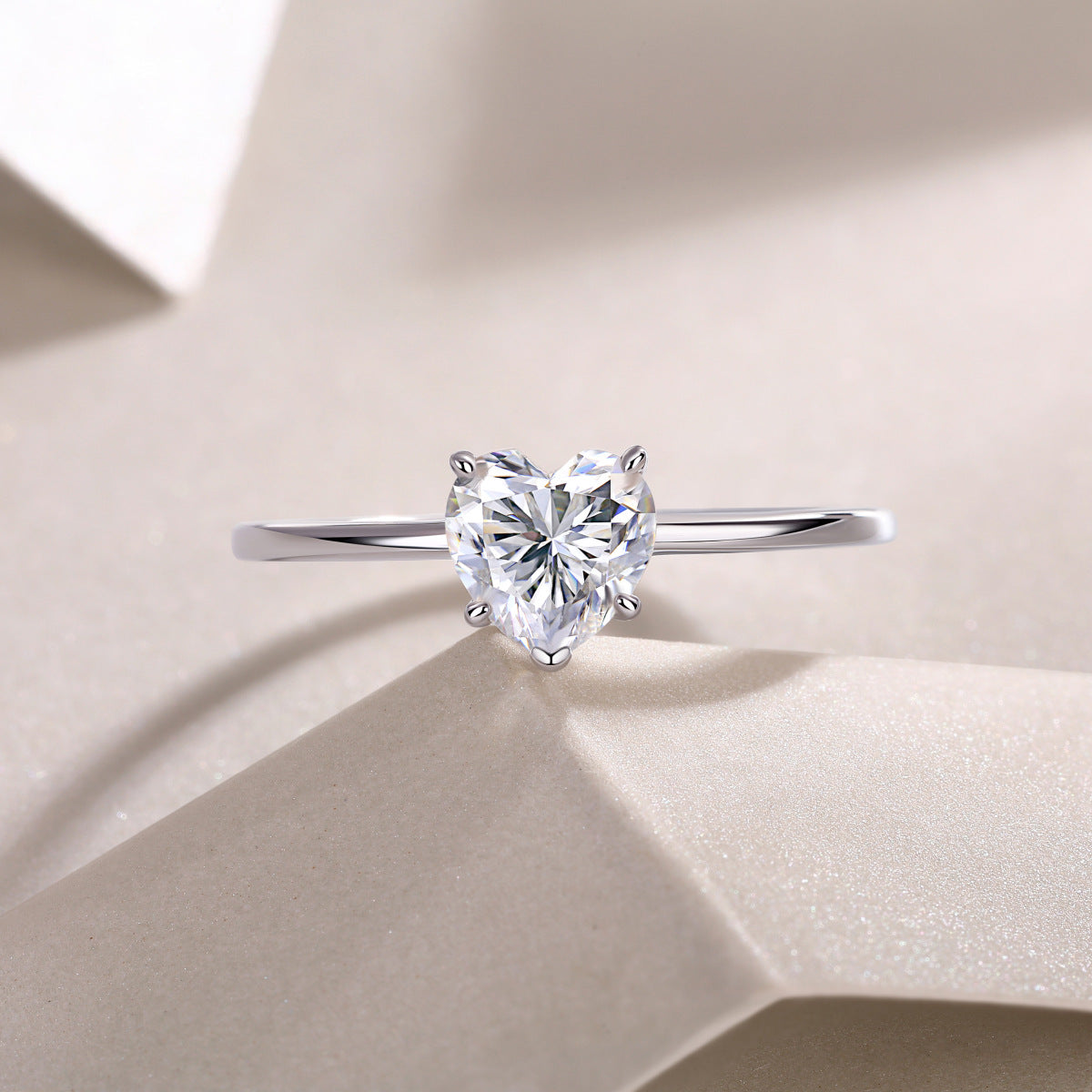 Glojewels Solitaire Petite Love White Sapphire 1ct Moissanite Heart Cut Silver Ring