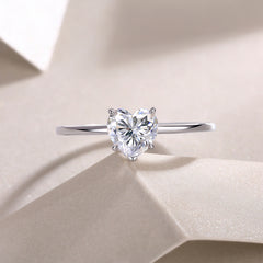 Glojewels Solitaire Petite Love White Sapphire 1ct Moissanite Heart Cut Silver Ring
