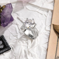 Glojewels Big Stone 5CT White Sapphire Moissanite Round Cut Silver Ring