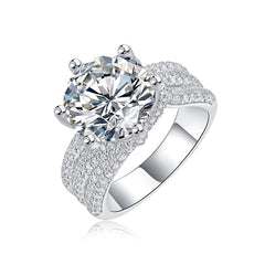 Glojewels Big Stone 5CT White Sapphire Moissanite Round Cut Silver Ring