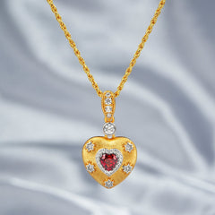 Glojewels Gold Eternal Love Halo Natural Garnet Heart Cut Silver Pendant Necklace