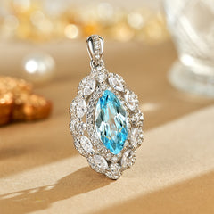 Glojewels Radiant Halo Blue Natural Topaz Marquise Cut Silver Pendant Necklace
