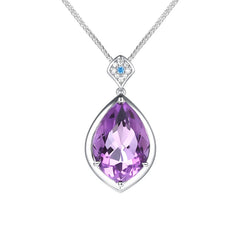 Glojewels Chic Solitaire Purple Natural Amethyst Pear Cut Silver Pendant Necklace