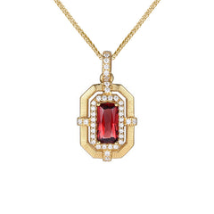 Glojewels Gold Vintage Halo Natural Garnet Emerald Cut Silver Pendant Necklace