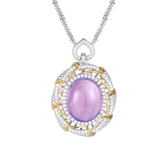 Glojewels Two Tone Elegant Pink Natural Amethyst Oval Cut Pendant Necklace