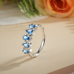 Glojewels Half Eternity Five-Stone Blue Natural Spinel Pear Cut Silver Band Ring