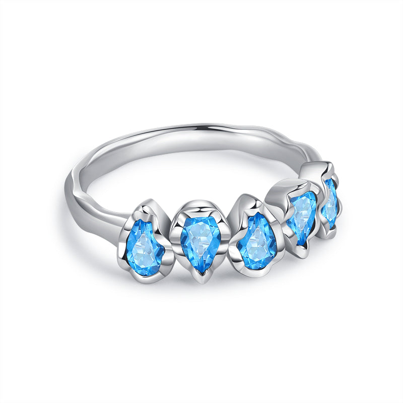 Glojewels Half Eternity Five-Stone Blue Natural Spinel Pear Cut Silver Band Ring
