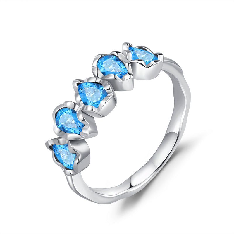 Glojewels Half Eternity Five-Stone Blue Natural Spinel Pear Cut Silver Band Ring