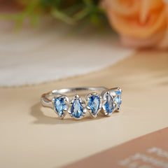 Glojewels Half Eternity Five-Stone Blue Natural Spinel Pear Cut Silver Band Ring