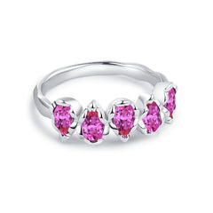 Glojewels Half Eternity Five-Stone Natural Ruby Pear Cut Silver Band Ring