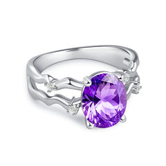 Glojewels Unique Twisted Orbit Natural Amethyst Oval Cut Silver Ring