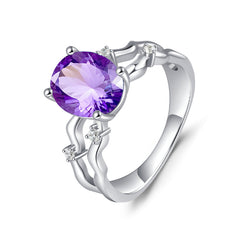 Glojewels Unique Twisted Orbit Natural Amethyst Oval Cut Silver Ring