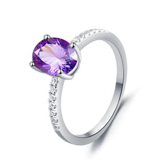 Glojewels Classical Half Eternity Natural Amethyst Oval Cut Silver Ring