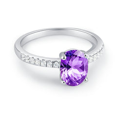 Glojewels Classical Half Eternity Natural Amethyst Oval Cut Silver Ring