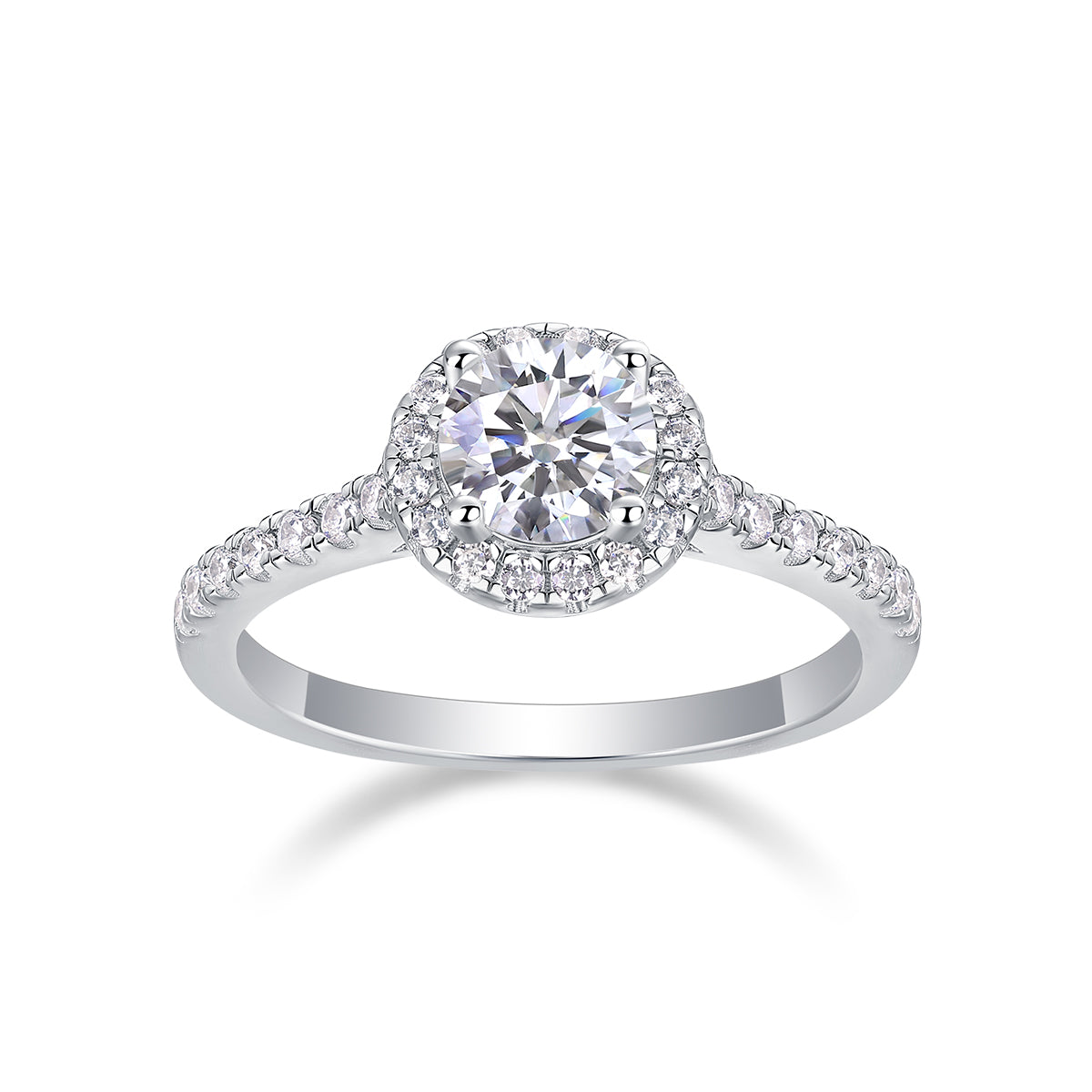 Glojewels Halo Unique White Sapphire 1ct Moissanite Round Cut Silver Ring