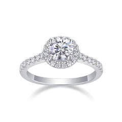 Glojewels Halo Unique White Sapphire 1ct Moissanite Round Cut Silver Ring