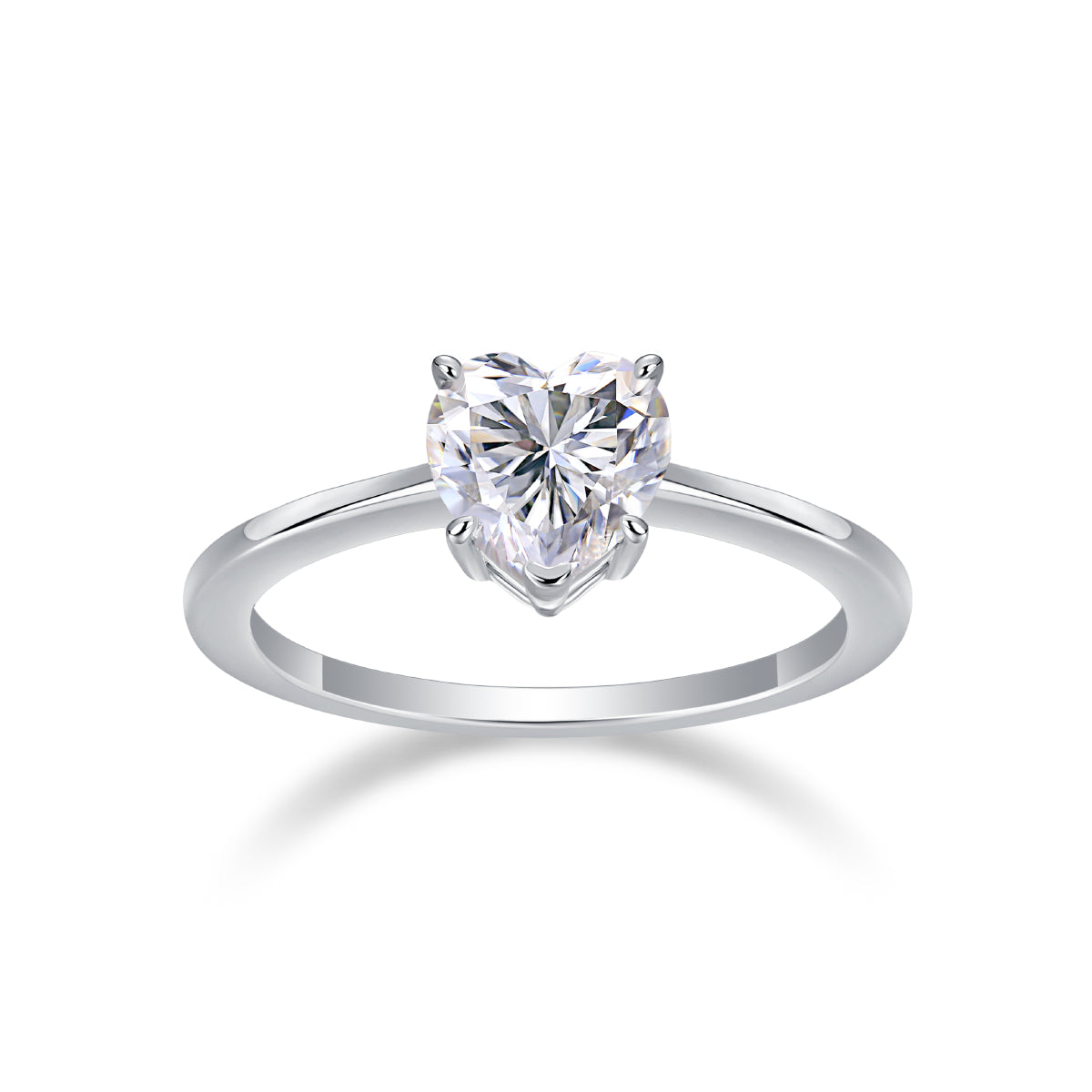 Glojewels Solitaire Petite Love White Sapphire 1ct Moissanite Heart Cut Silver Ring
